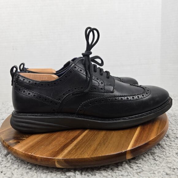 Cole Haan Mens 10M Grand Evolution Black Leather Wingtip Brogue Casual Oxford - Picture 3 of 12